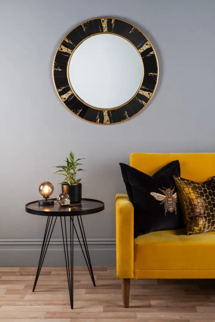 Sidone Round Black & Gold Mirror 80cm