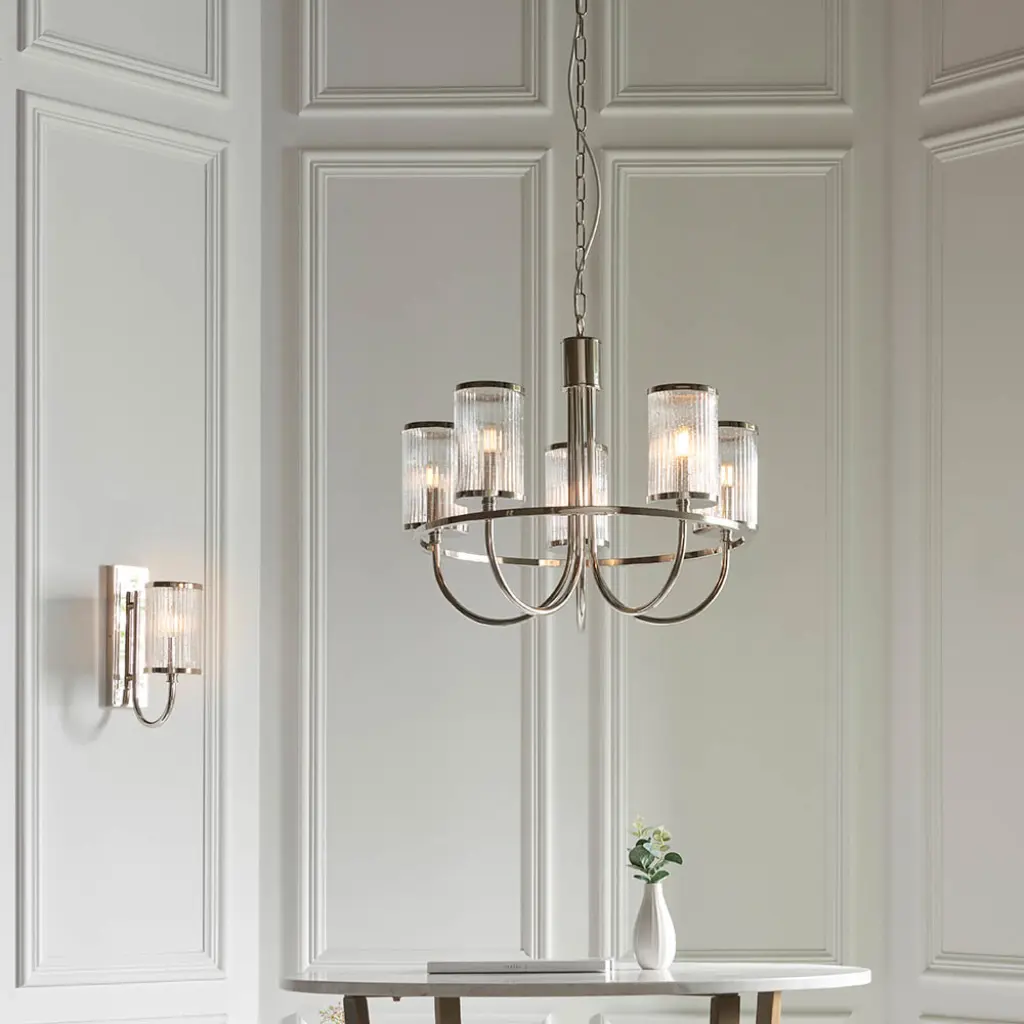 Henbury 5 Light Ribbed Glass Pendant
