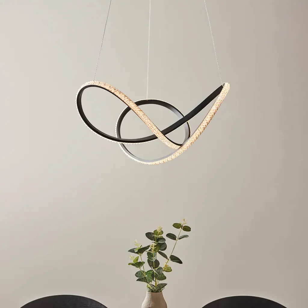 Francisca Textured Black LED Pendant with Clear Faceted Detail