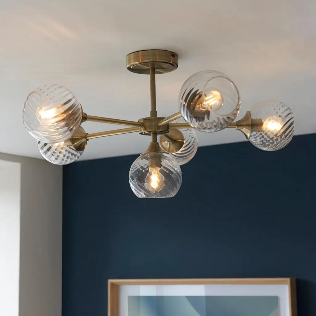 Allegra 6 Light Semi Flush in Antique Brass