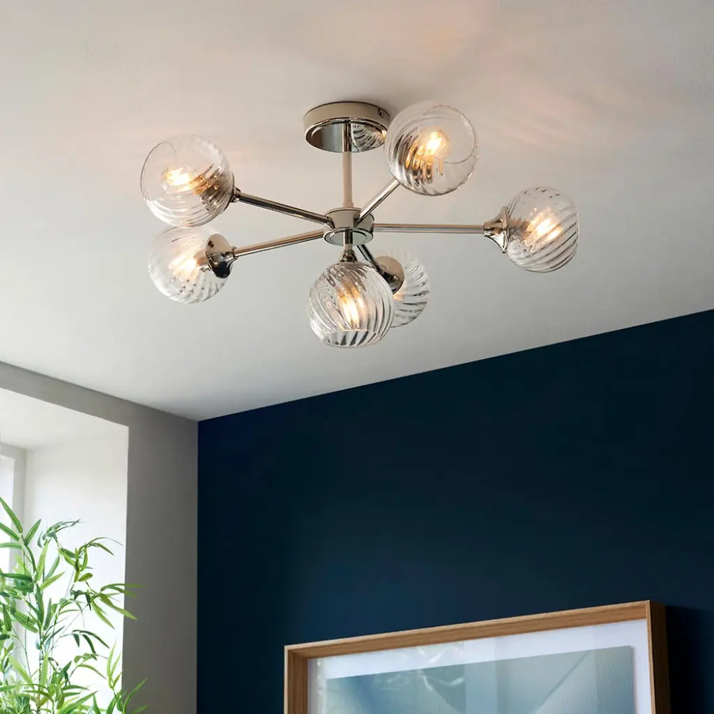 Allegra 6 Light Semi Flush in Bright Nickel