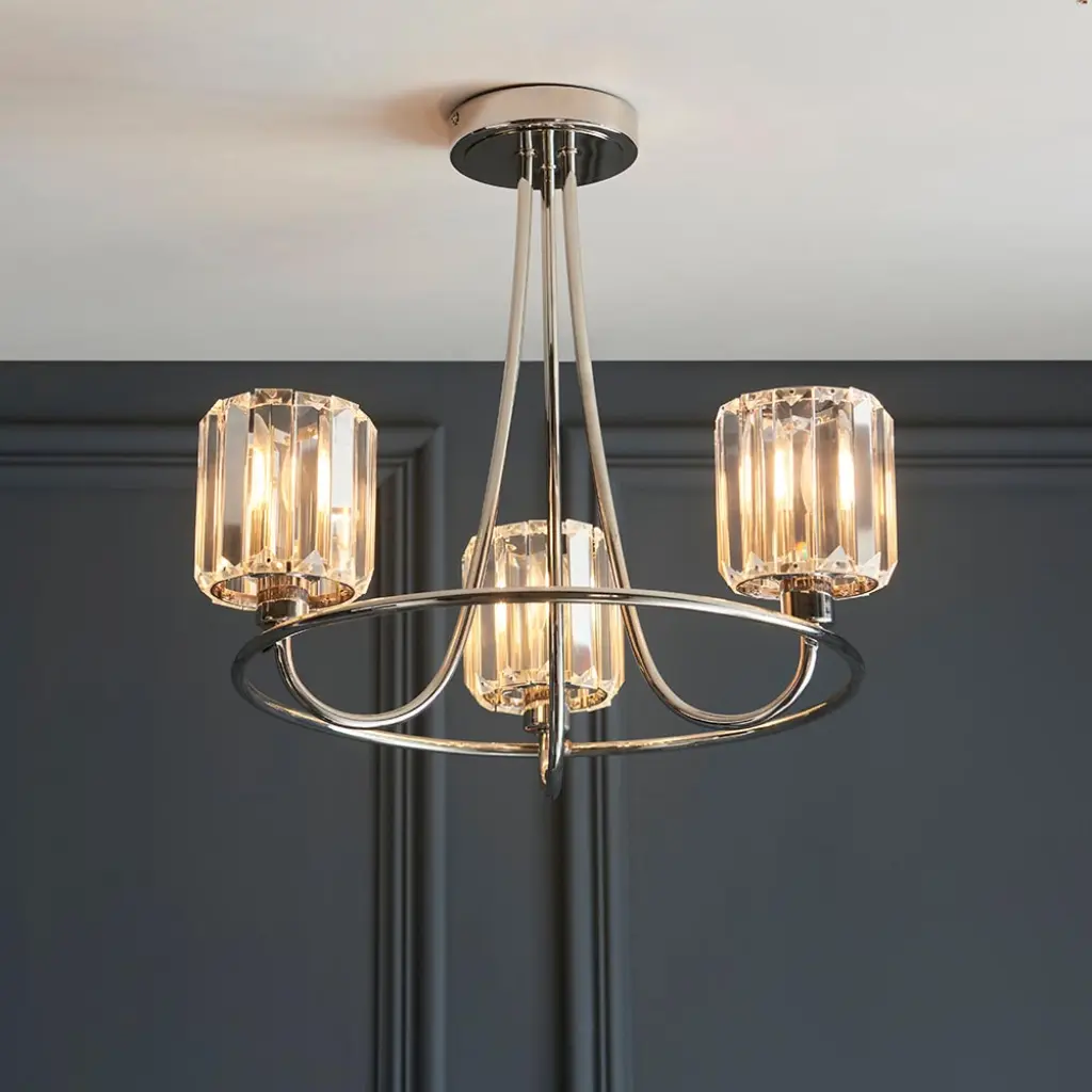 Berenice 3 Light Semi Flush in Bright Nickel