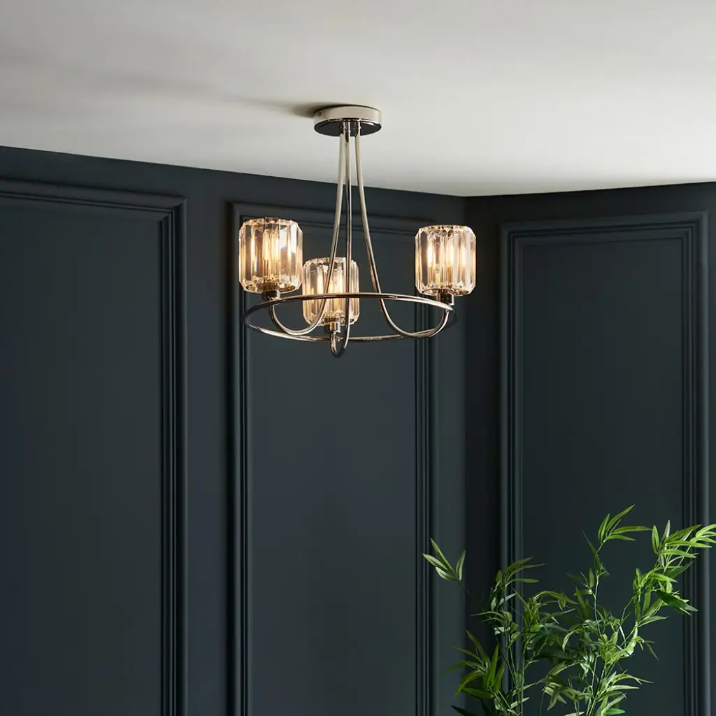 Berenice 3 Light Semi Flush in Bright Nickel