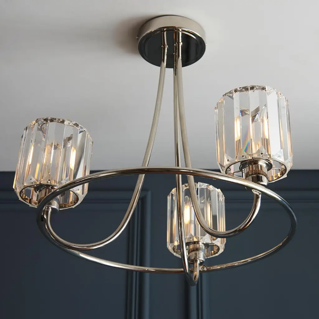 Berenice 3 Light Semi Flush in Bright Nickel