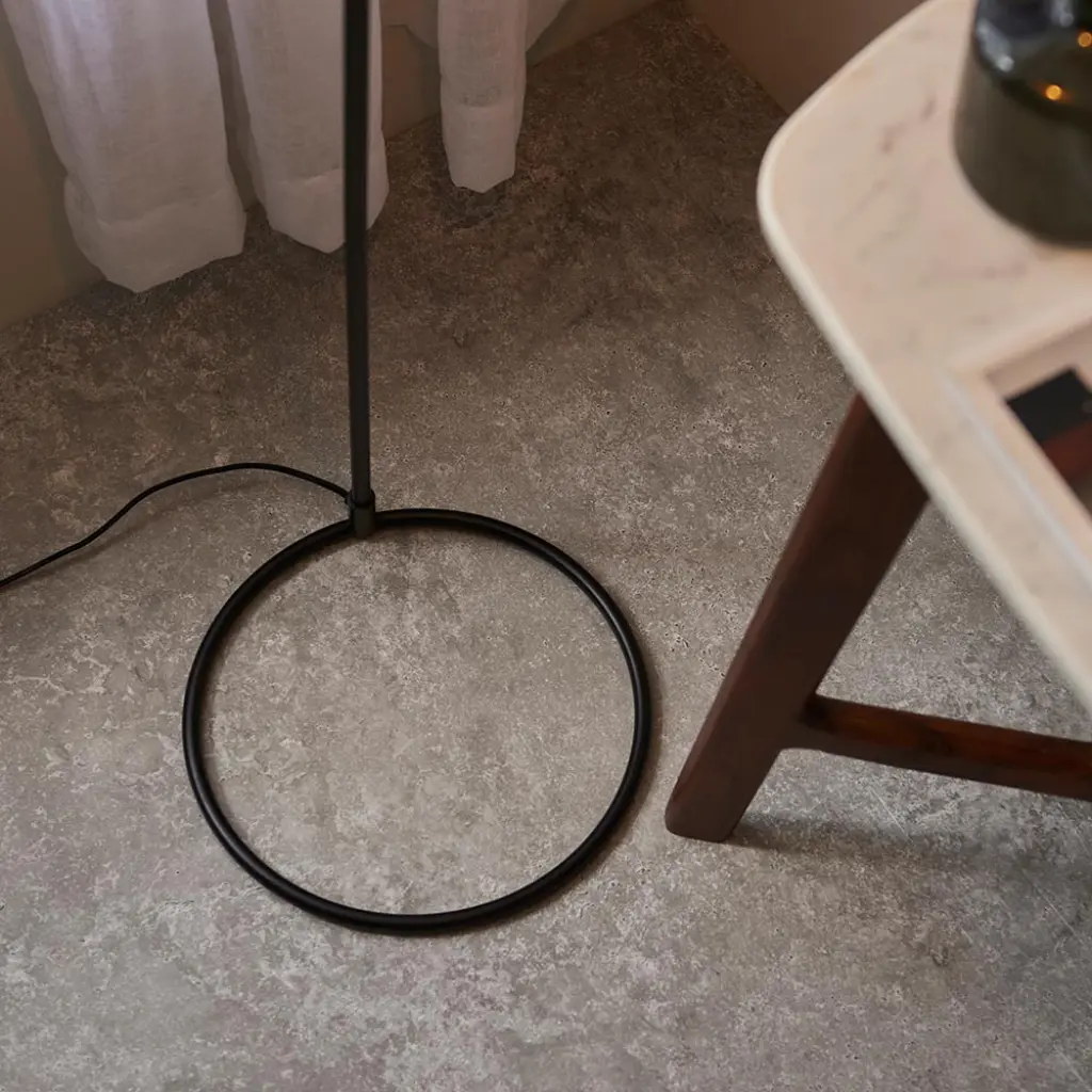 Brair Matt Black Floor Lamp with Antique Brass Detail