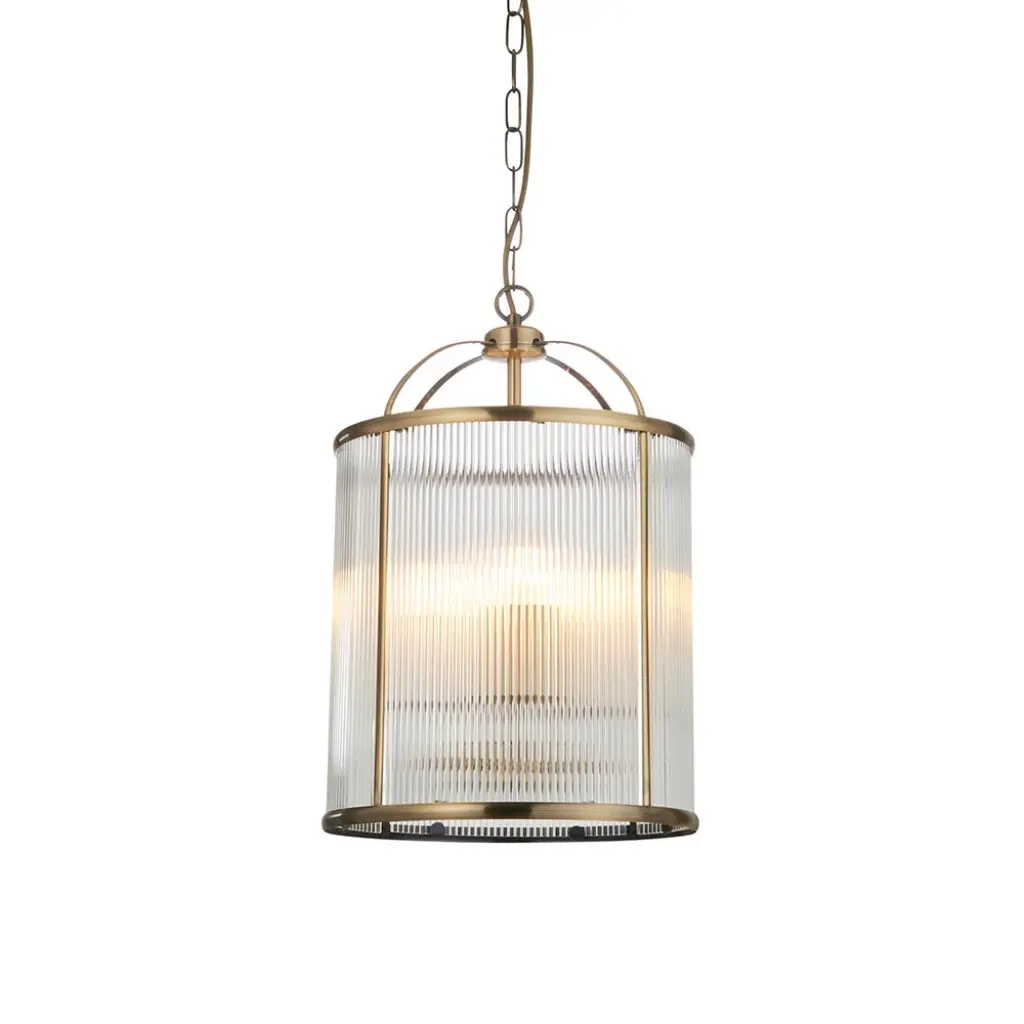 Lambeth 4 Light Ribbed Lantern in Antique Brass