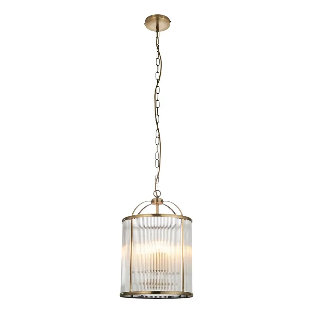 Lambeth 4 Light Ribbed Lantern in Antique Brass