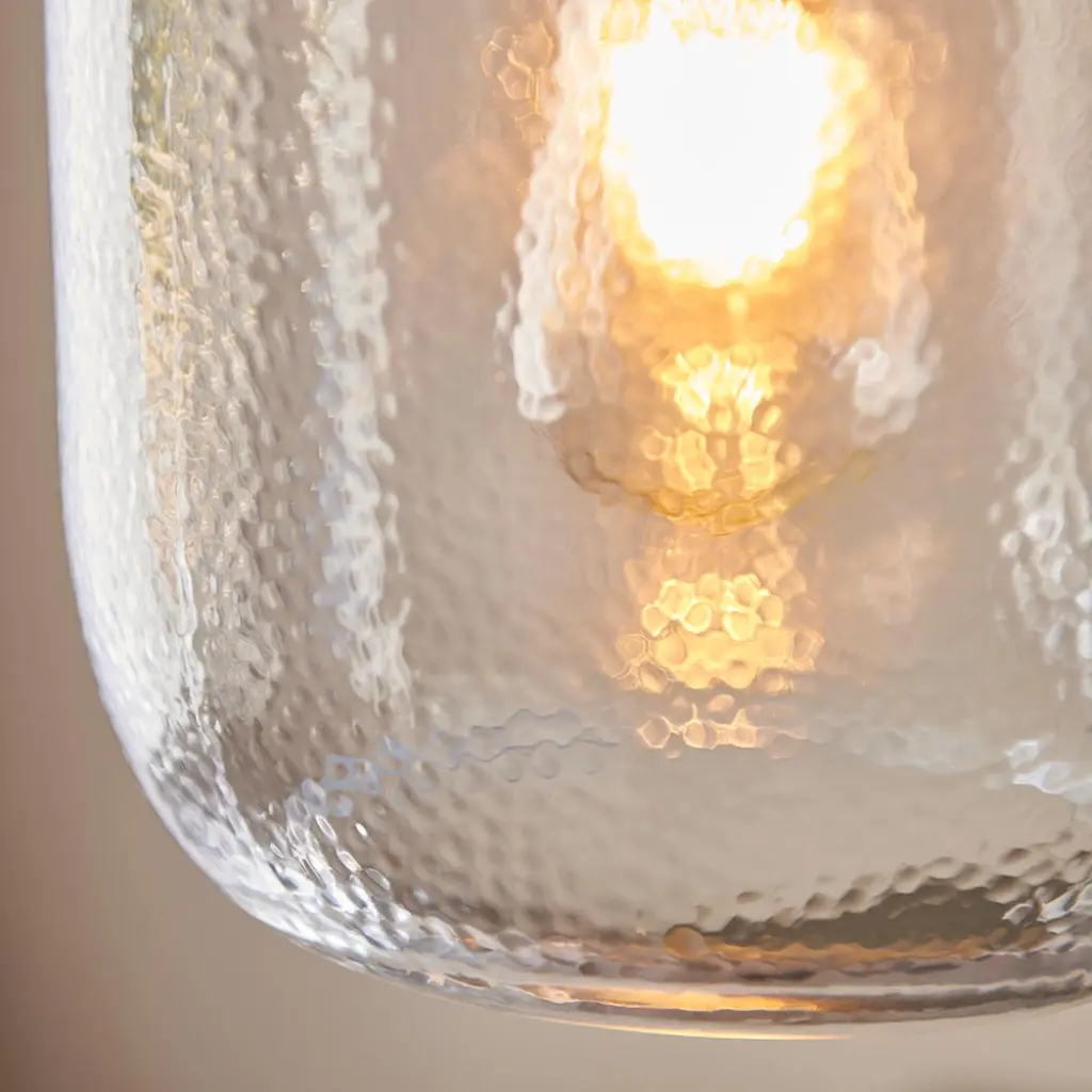 Lyra Single Pendant in Textured Glass & Brass Detail