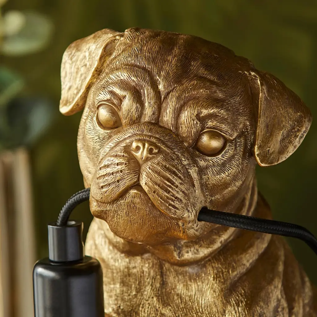 Pug Puppy Table Lamp in Vintage Gold Finish
