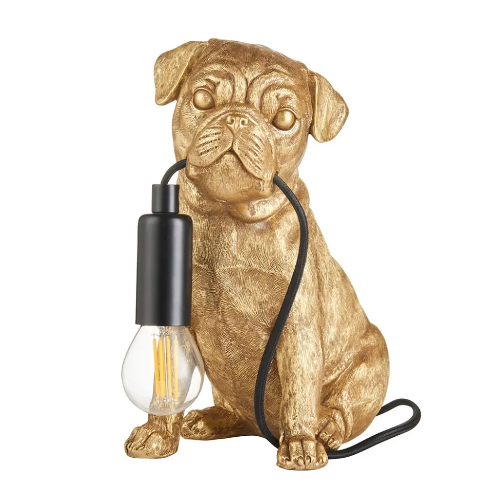 Pug Puppy Table Lamp in Vintage Gold Finish
