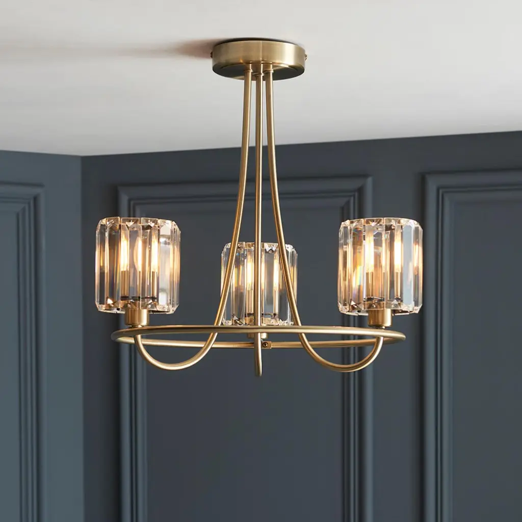 Berenice 3 Light Semi Flush in Antique Brass