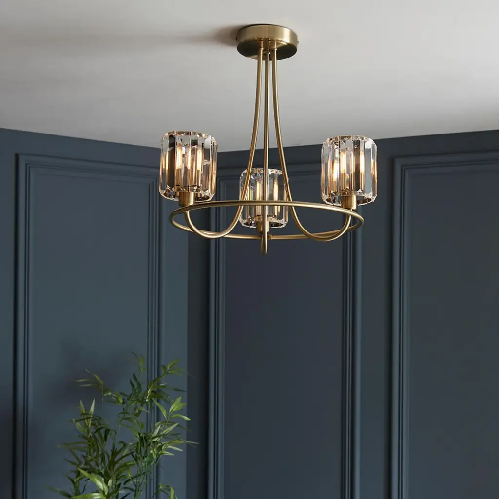 Berenice 3 Light Semi Flush in Antique Brass