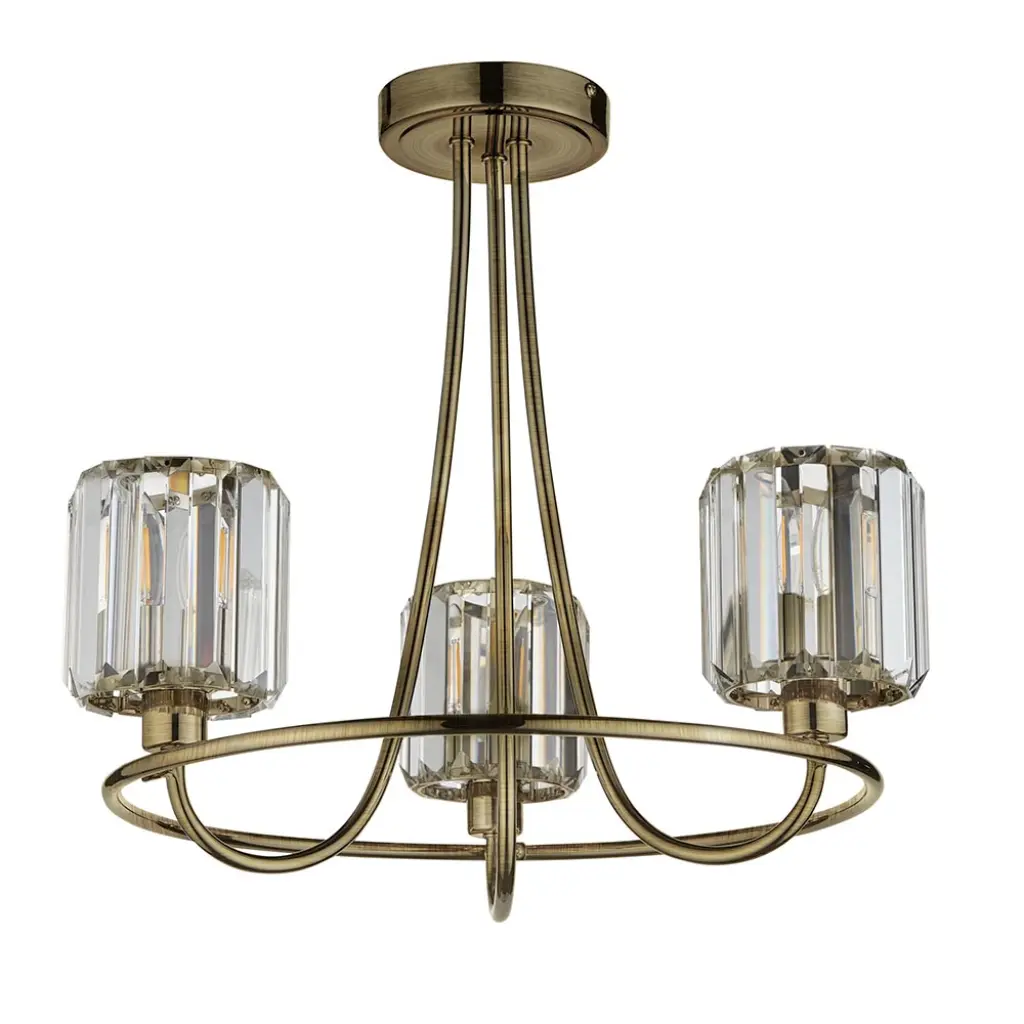 Berenice 3 Light Semi Flush in Antique Brass