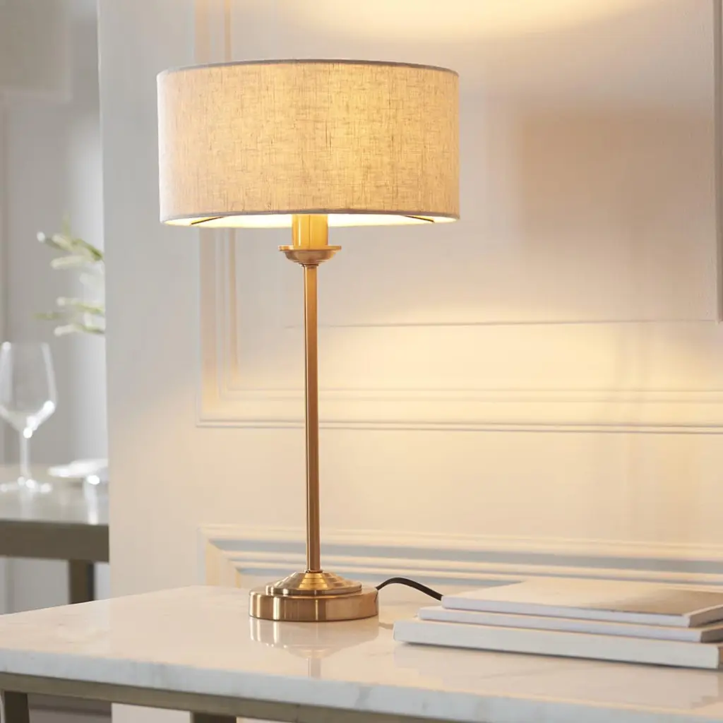 Highclere Single Table Lamp in Brass C/W Natural Shade