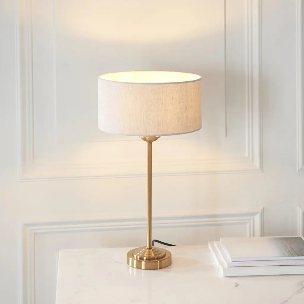 Highclere Single Table Lamp in Brass C/W Natural Shade