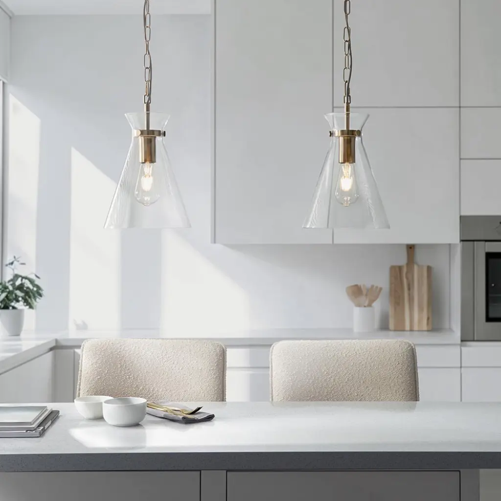 Harlow Single Brass & Clear Glass Pendant