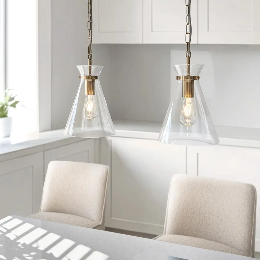 Harlow Single Brass & Clear Glass Pendant