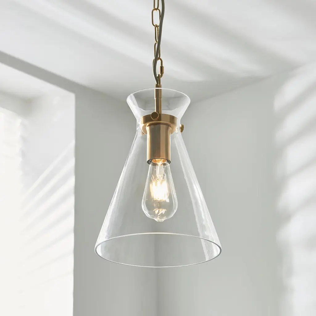Harlow Single Brass & Clear Glass Pendant