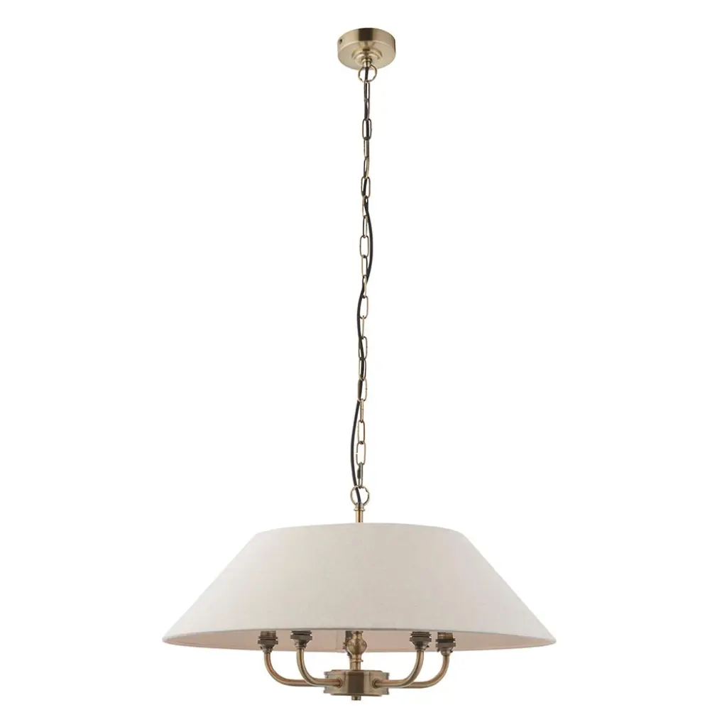 Lille 5 Light Antique Brass Pendant with Drum Shade