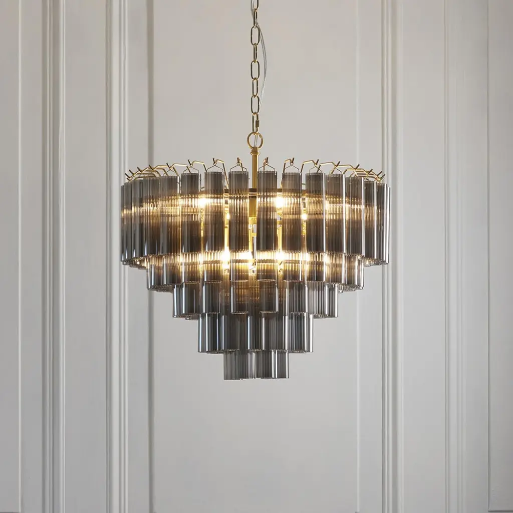Toulouse 12 Light Satin Brass Frame Smokey Grey Glass
