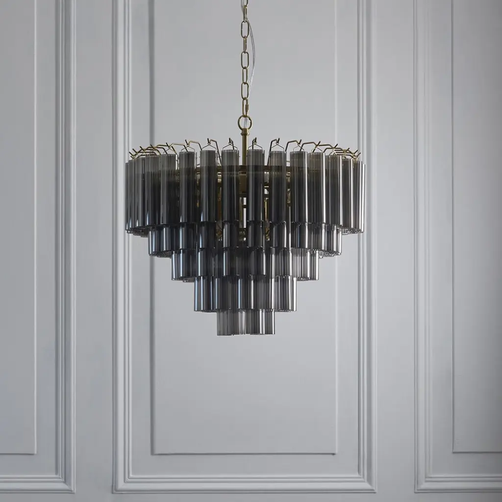 Toulouse 12 Light Satin Brass Frame Smokey Grey Glass