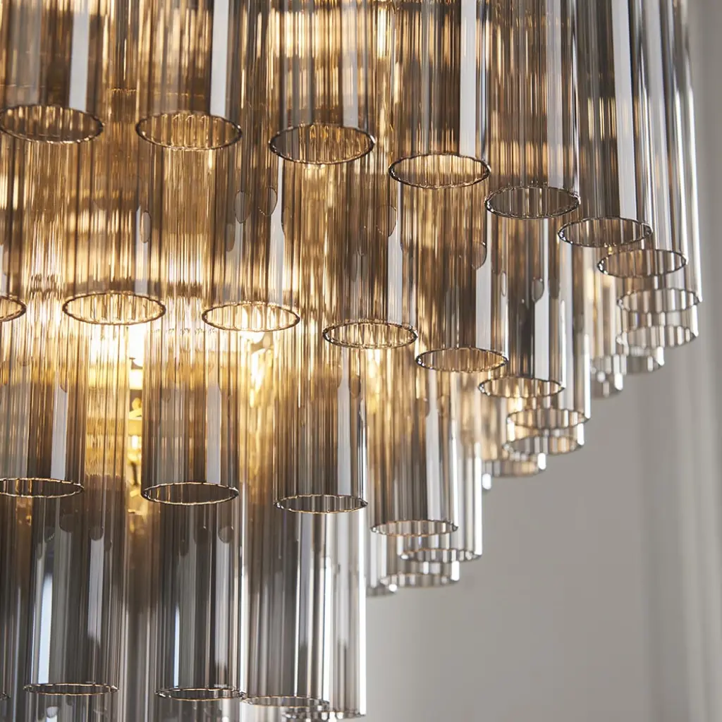 Toulouse 12 Light Satin Brass Frame Smokey Grey Glass