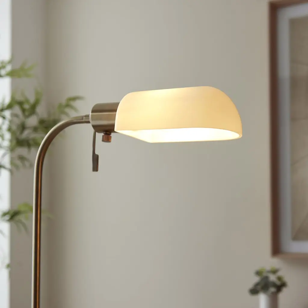Pharmacy Antique Brass Floor Lamp with Opal Shade