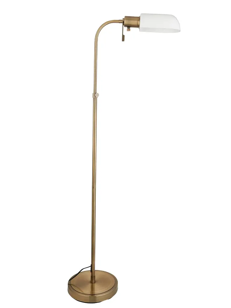 Pharmacy Antique Brass Floor Lamp with Opal Shade