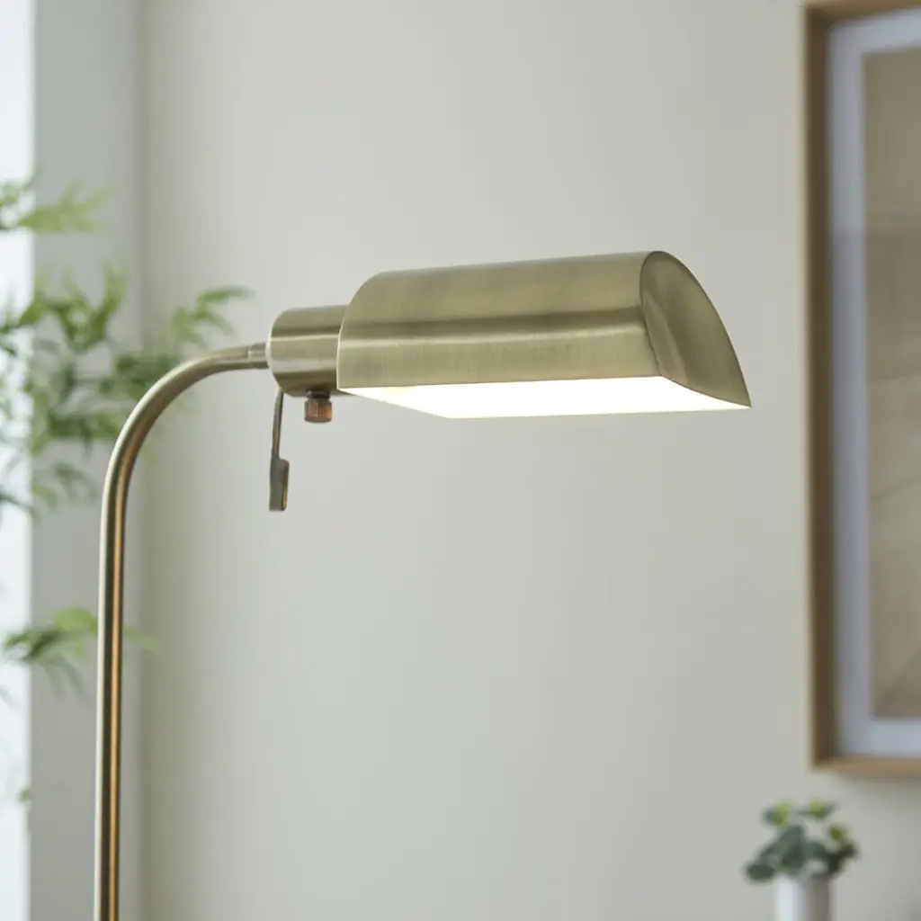 Pharmacy Antique Brass Floor Lamp with Brass Shade