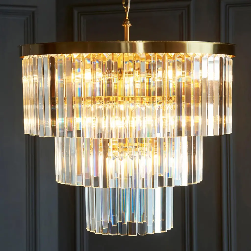 Conaston 7 Light Ceiling Pendant in Brass with Glass Drops