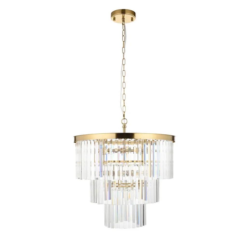 Conaston 7 Light Ceiling Pendant in Brass with Glass Drops