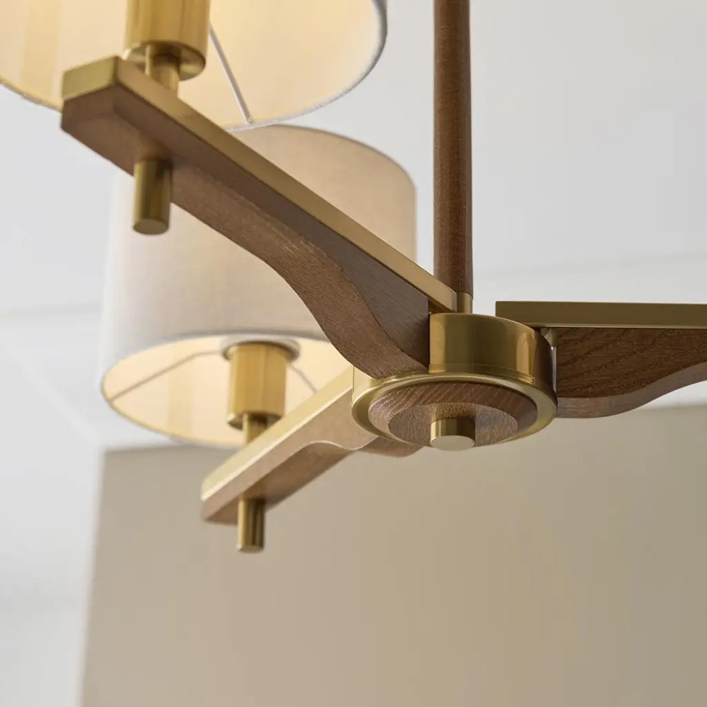 Heathcliff 3 Light Semi Flush in Ash Wood & Brass Finish