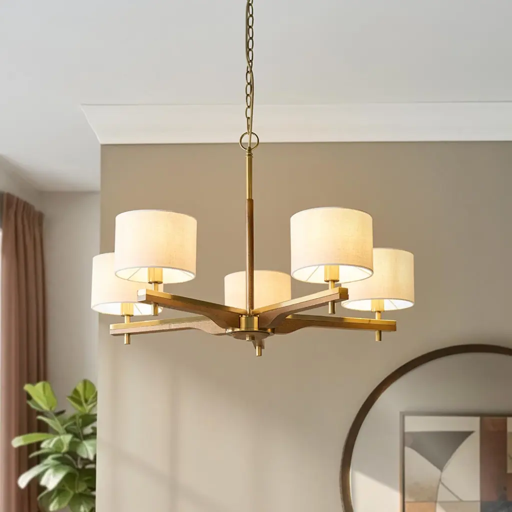 Heathcliff Ceiling Pendant in Ash Wood & Brass Finish