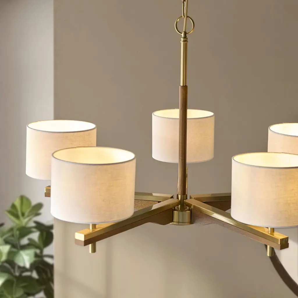 Heathcliff Ceiling Pendant in Ash Wood & Brass Finish