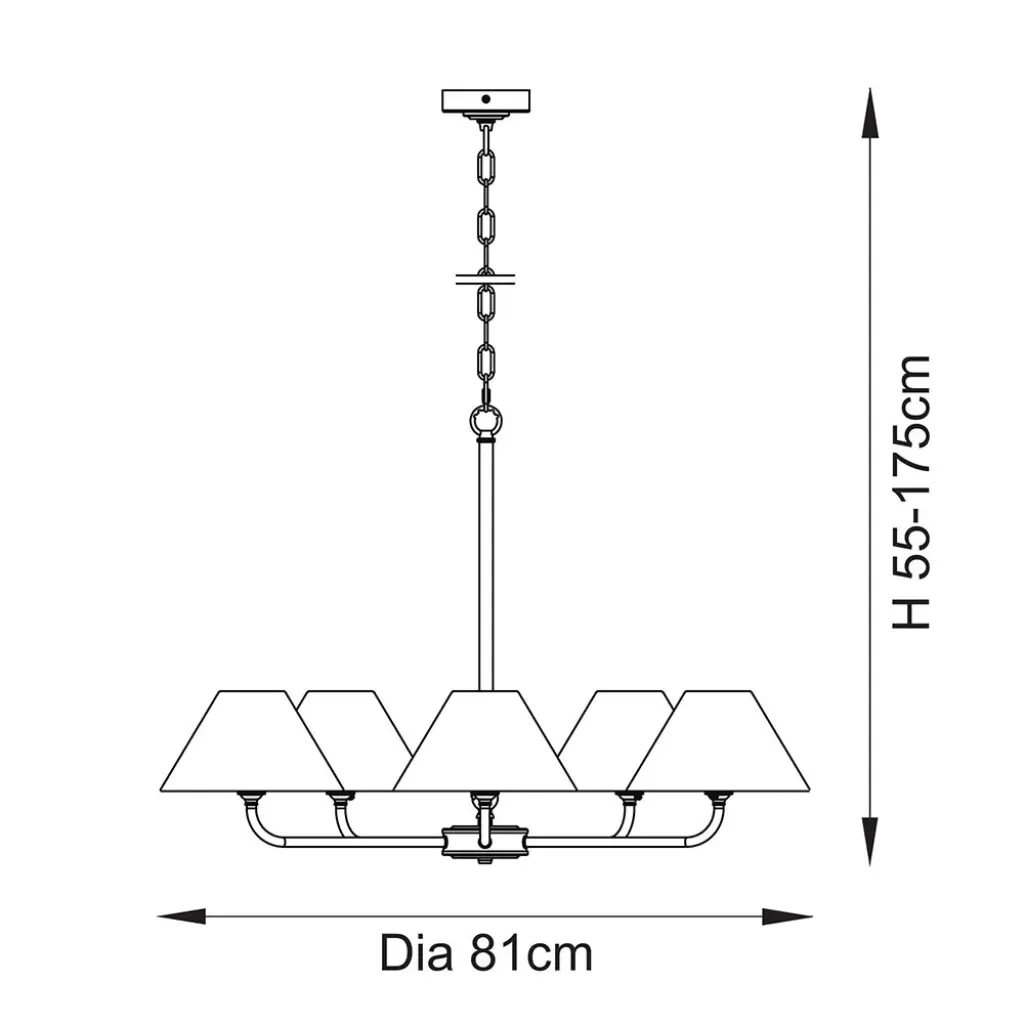 Lille 5 Light Antique Brass Pendant C/W Shades