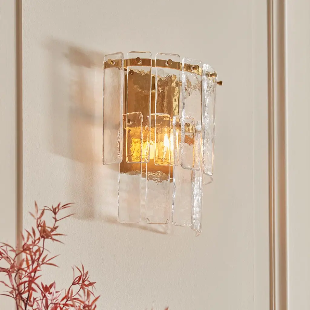 Karine Brass Wall Light with Textured Glass