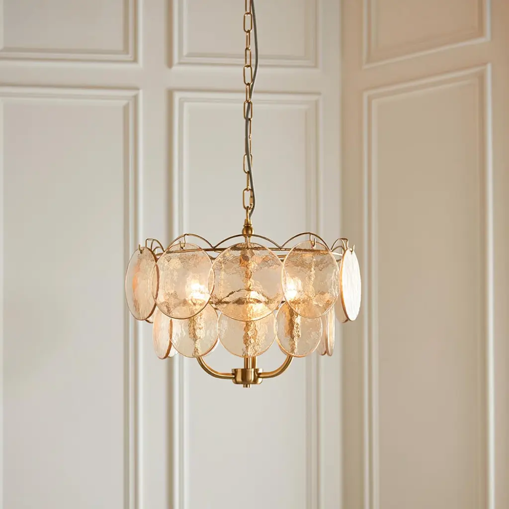 Elish Champagne Glass & Brass 3 Light Ceiling Pendant