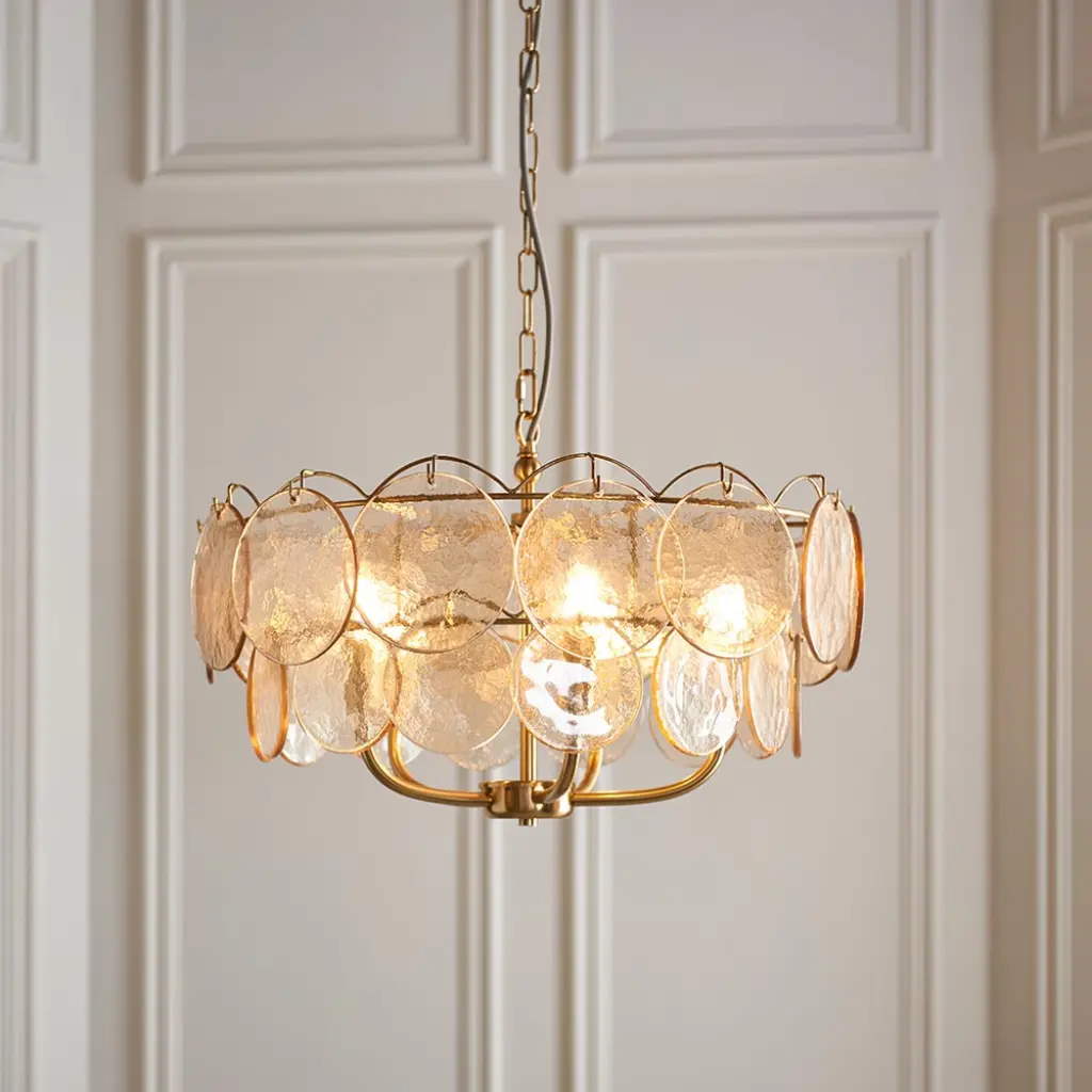 Elish Champagne Glass & Brass 5 Light Ceiling Pendant