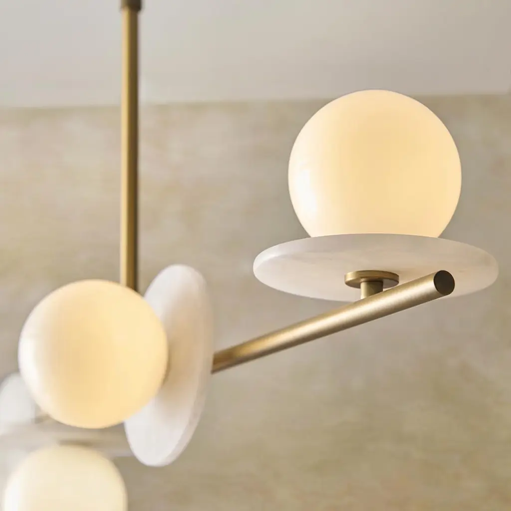 Cerchio 4 Light Brass Linear Pendant with Opal Glass Shades