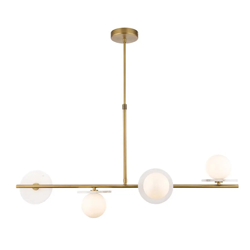 Cerchio 4 Light Brass Linear Pendant with Opal Glass Shades