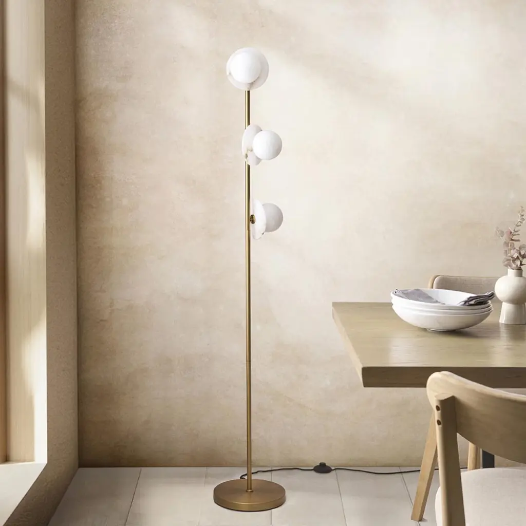 Cerchio Brass Floor Lamp with Opal Glass Shades