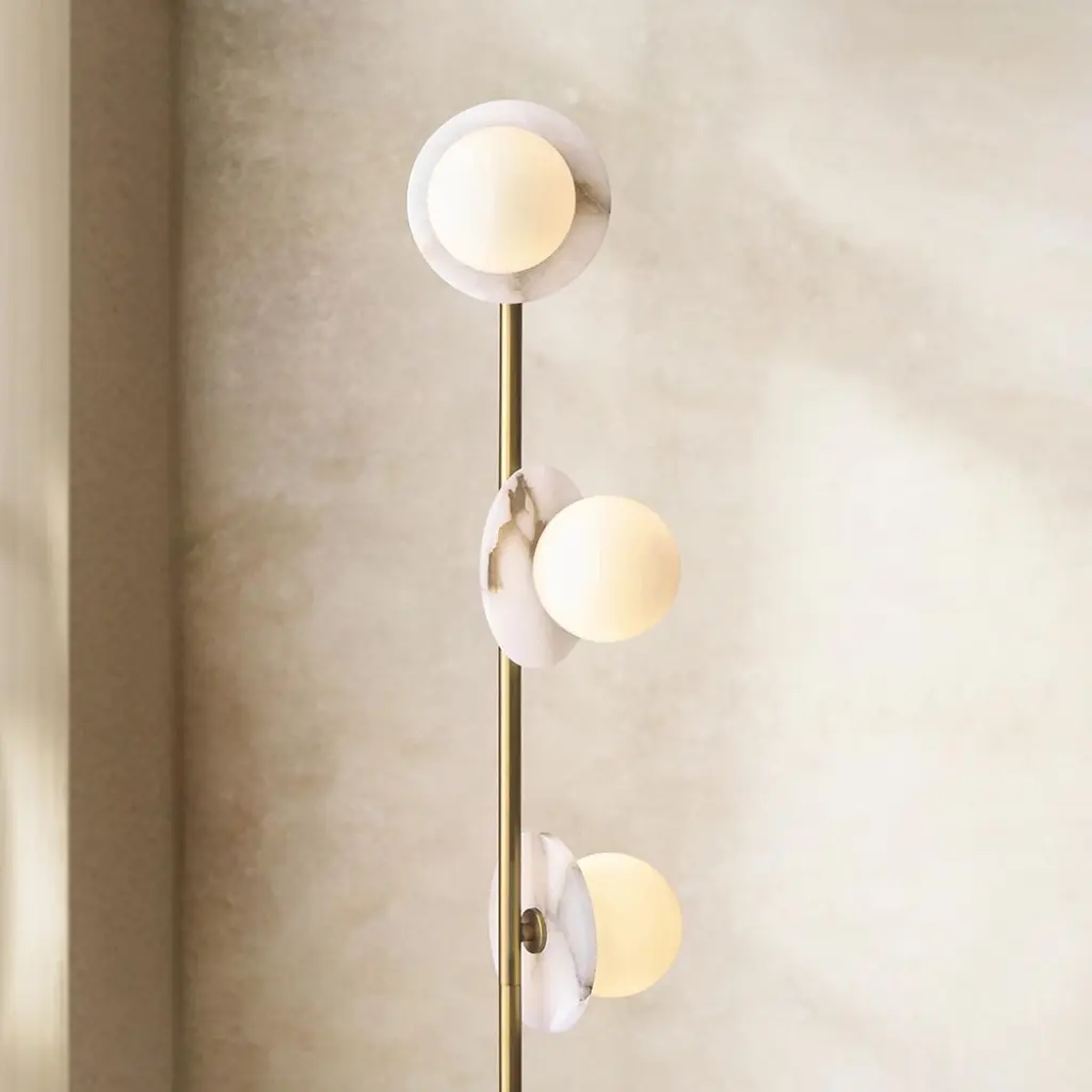 Cerchio Brass Floor Lamp with Opal Glass Shades