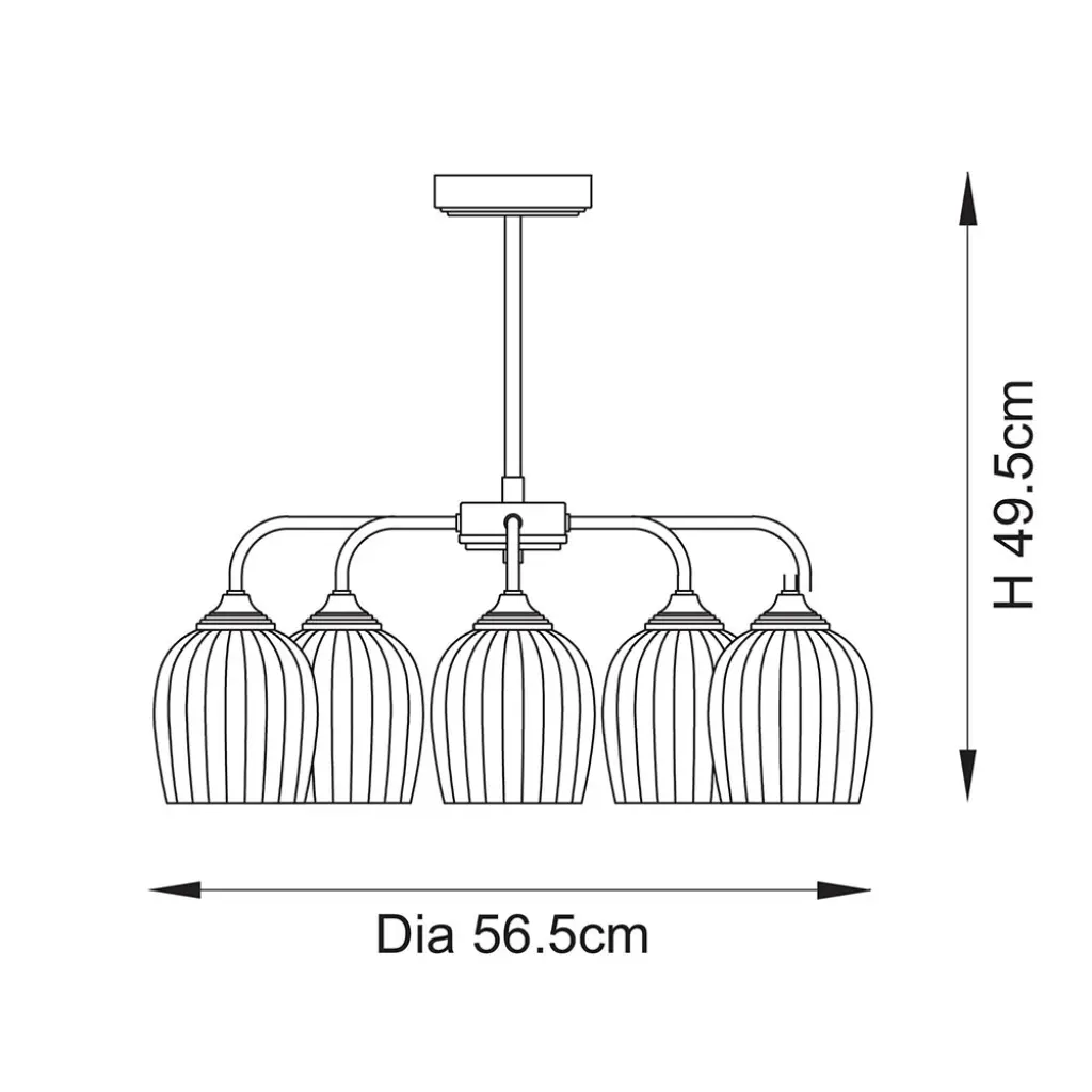 Ashcroft 5 Light Semi Flush with Ribbed Glass Shades
