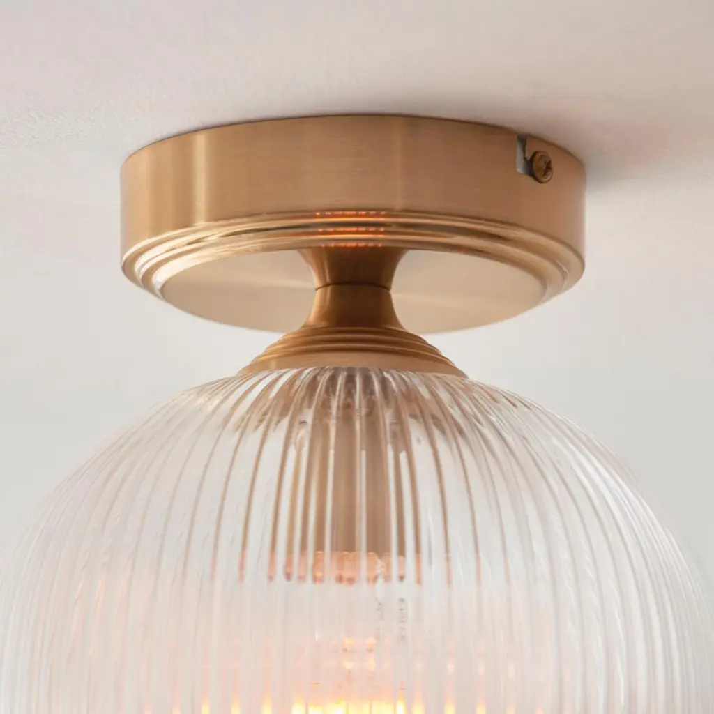 Ashcroft Brass Flush Fitting with Ribbed Glass Shade