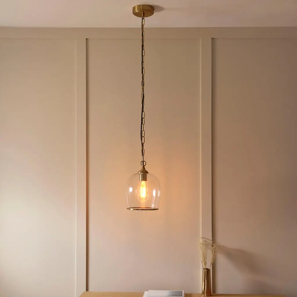 Ashcroft Single Brass Pendant with Clear Glass Shade