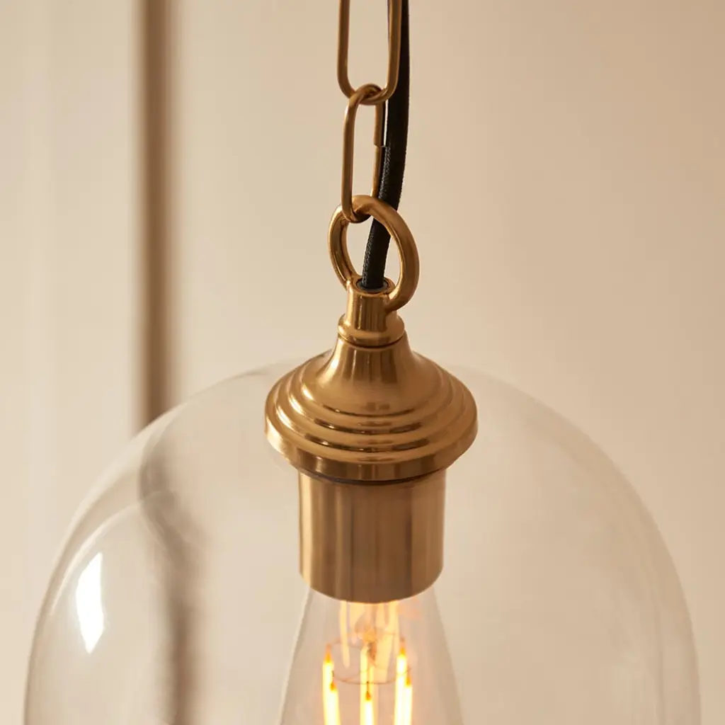Ashcroft Single Brass Pendant with Clear Glass Shade