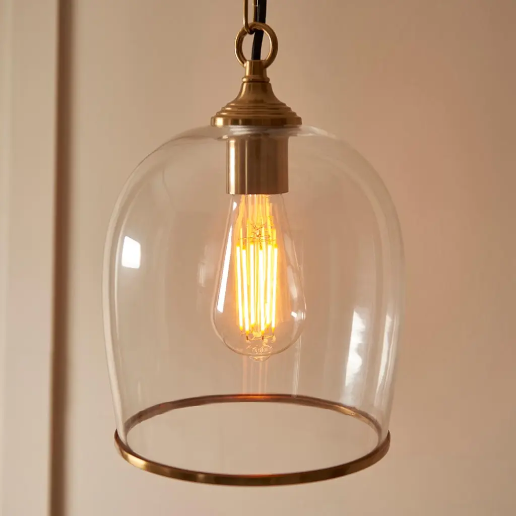 Ashcroft Single Brass Pendant with Clear Glass Shade