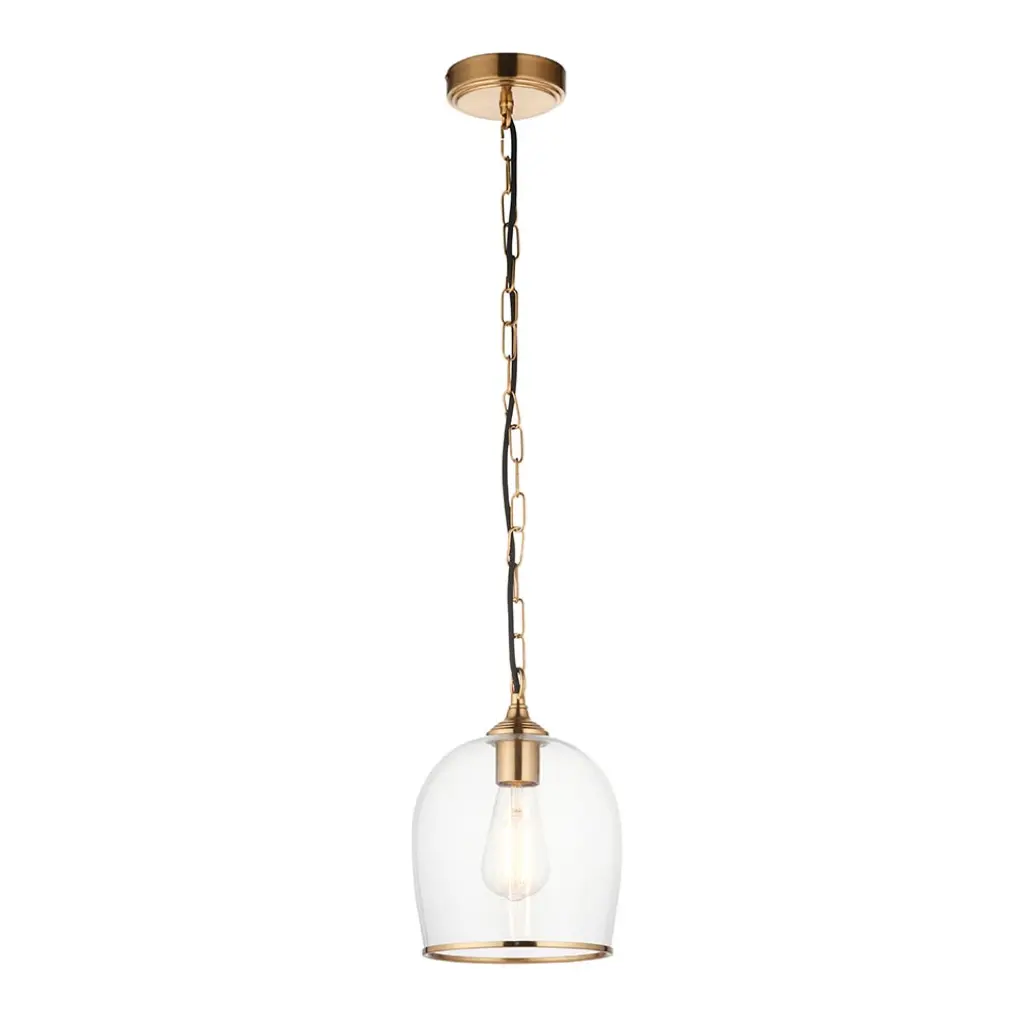 Ashcroft Single Brass Pendant with Clear Glass Shade