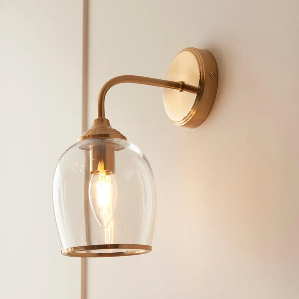 Ashcroft Brass Wall Fitting with Clear Glass Shade