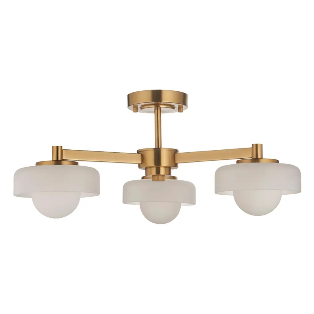 Boss 3 Light Semi Flush Fitting in Brushed Brass